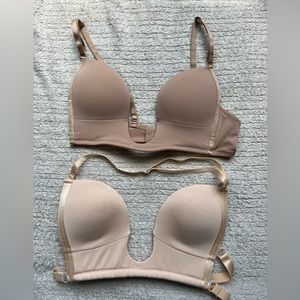 2 Nude bras with deep U neckline